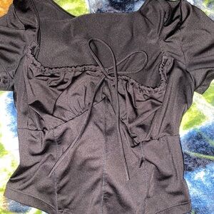 SHEIN Black Puff Sleeve Ruched Blouse